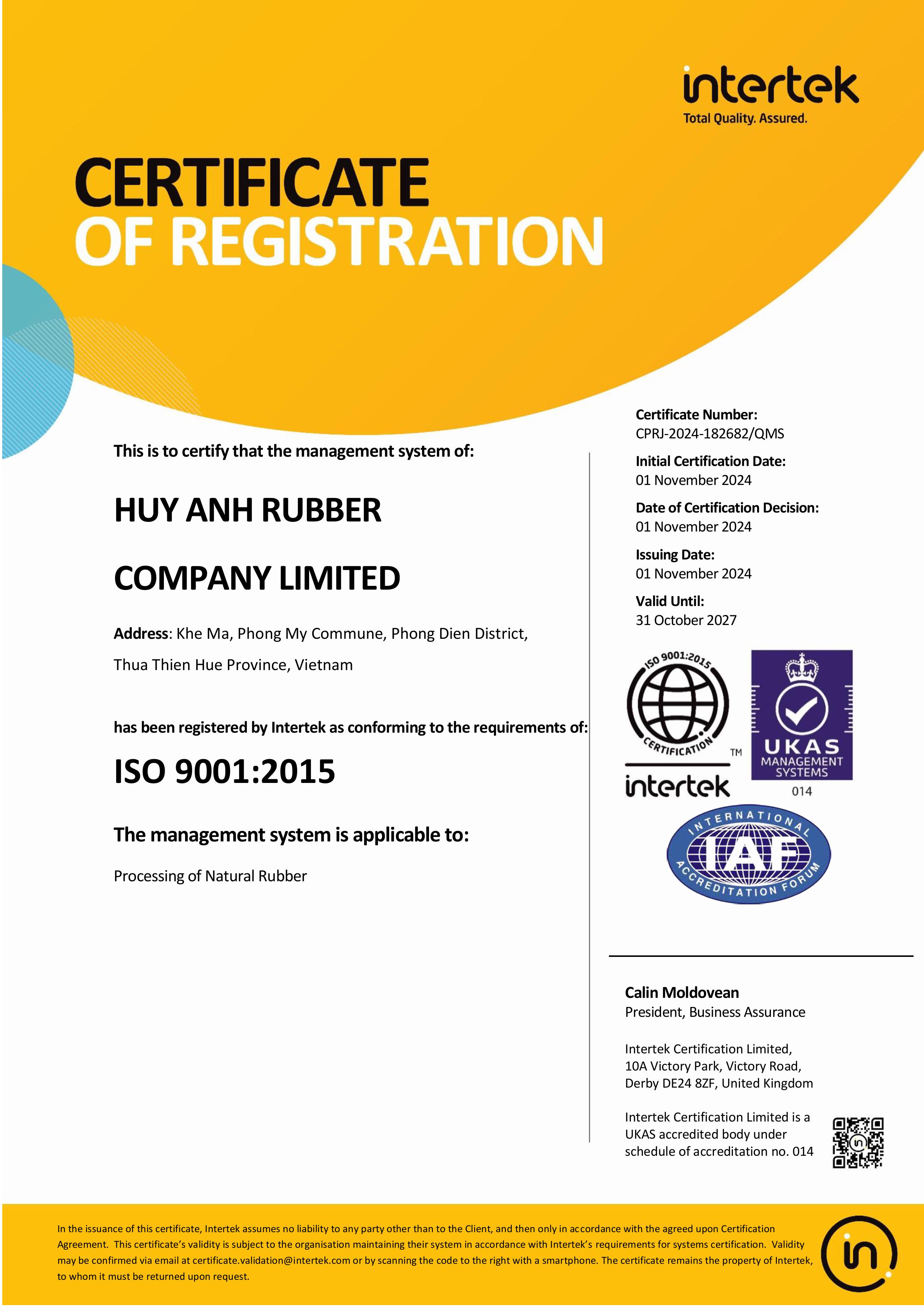 ISO 9001 certificate